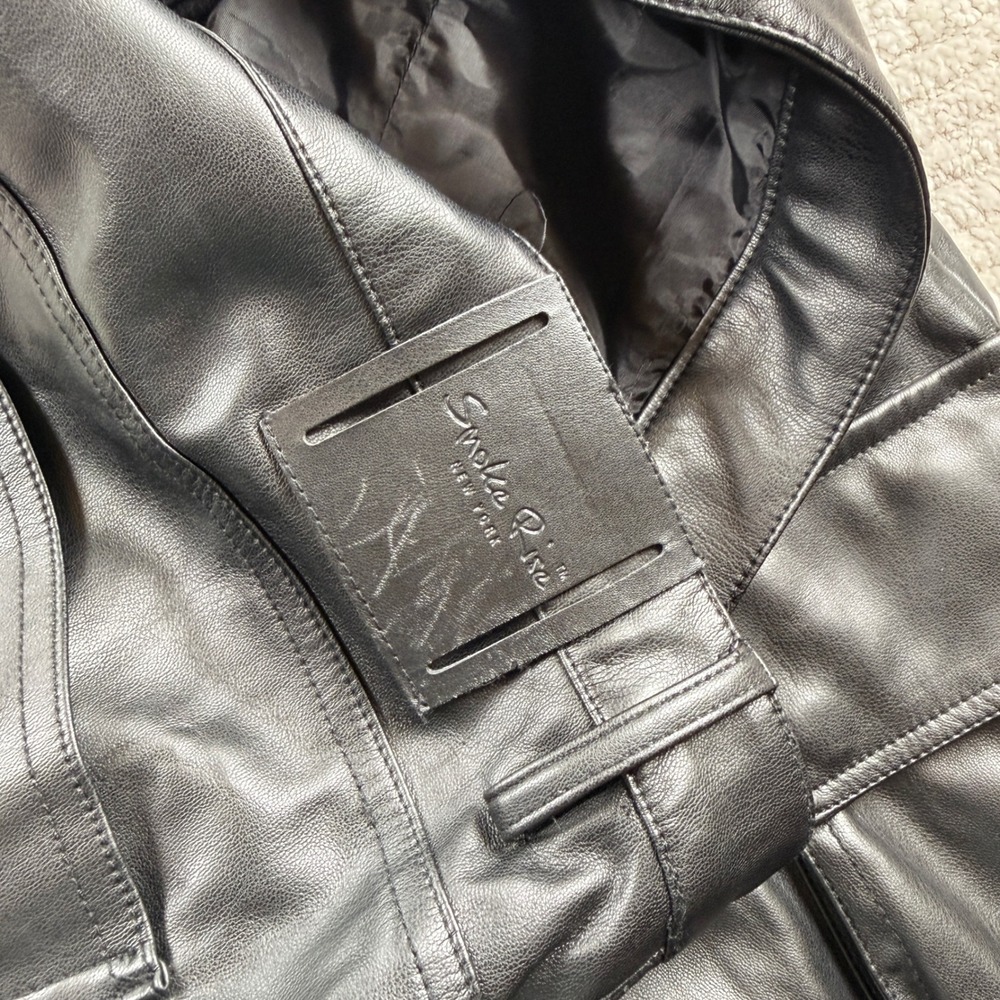 Smoke Rise Cargo Pants Mens 34x36 Black Faux Leather Tech Stacked Goth Moto Long - Picture 10 of 13